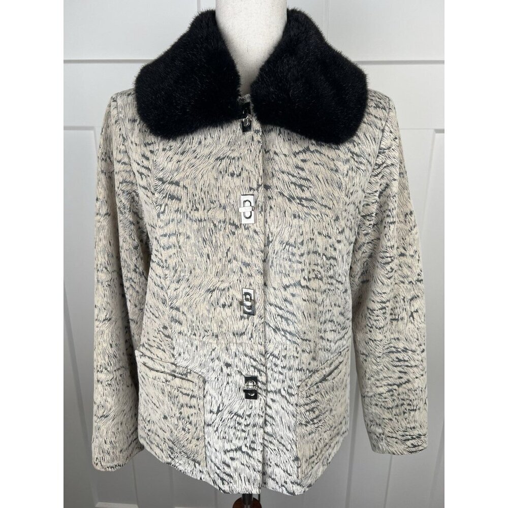 Outerwear by Lisa Genuine Suede Jacket M Taupe Removable Faux Fur Collar Toggle